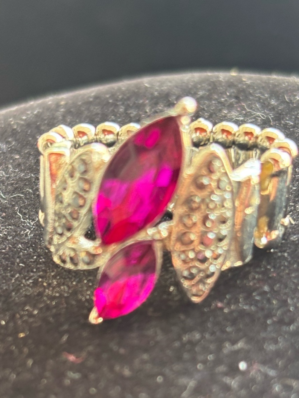 Silver Ring with Bright Fuchsia Marquise Stones